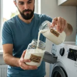 Man pouring laundry detergent