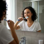 A woman brushing her teeth